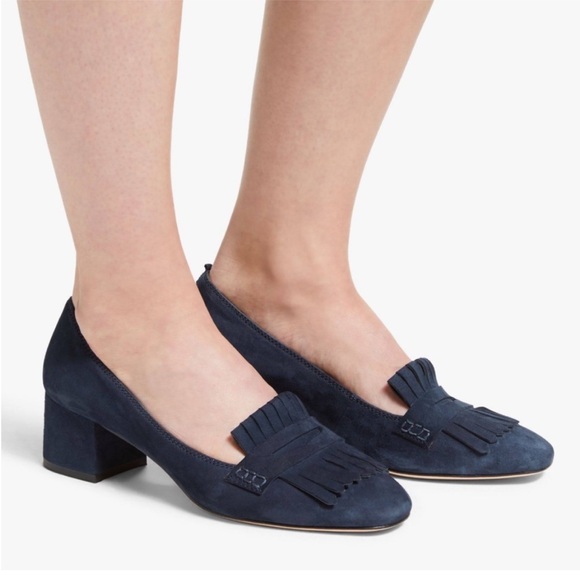 Boden Victoria Block Heel Kiltie Blue Suede Loafers/Pumps, EUC - Picture 15 of 15